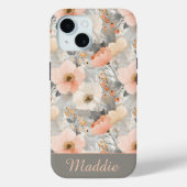 Gepersonaliseerde Blush Pink & Grey Waterverf Bloe Case-Mate iPhone Case (Achterkant)