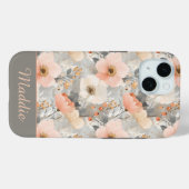 Gepersonaliseerde Blush Pink & Grey Waterverf Bloe Case-Mate iPhone Case (Achterkant (horizontaal))