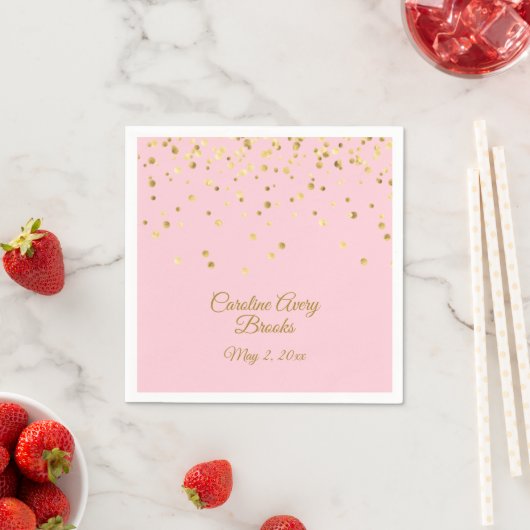 Gepersonaliseerde Blush Pink Rose Gold Confetti Servet (Insitu)