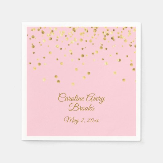 Gepersonaliseerde Blush Pink Rose Gold Confetti Servet (Voorkant)
