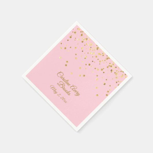 Gepersonaliseerde Blush Pink Rose Gold Confetti Servet (Hoek)