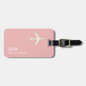 Gepersonaliseerde Blush Pink Vliegtuigreis Bagagelabel (Voorkant horizontaal)