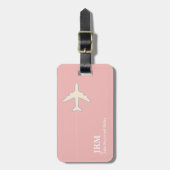 Gepersonaliseerde Blush Pink Vliegtuigreis Bagagelabel (Voorkant verticaal)