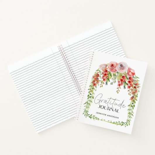 Gepersonaliseerde Blush Red Bloemen Dankbaarheid J Notitieboek (Binnen)