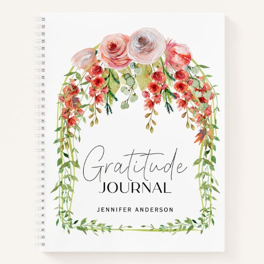 Gepersonaliseerde Blush Red Bloemen Dankbaarheid J Notitieboek (Voorkant)