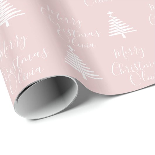 Gepersonaliseerde Blush roze kerst Cadeaupapier (Rol Hoek)
