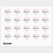 Gepersonaliseerde Blush Roze Roos en Kruisdoop Ronde Sticker (Vel)