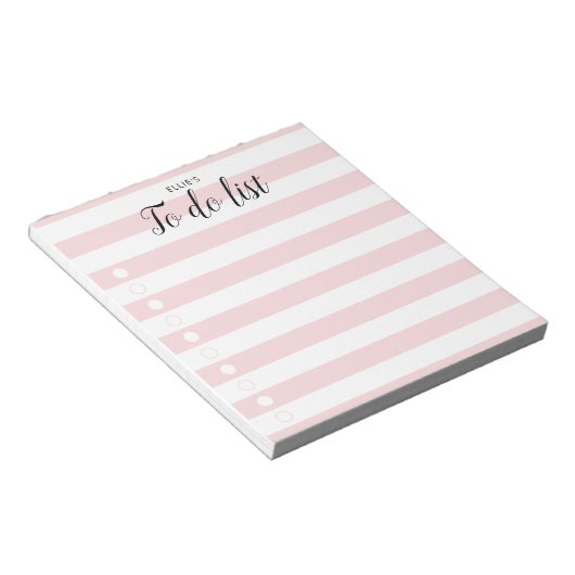 Gepersonaliseerde Blush roze striped to Do List Notitieblok (Schuin)