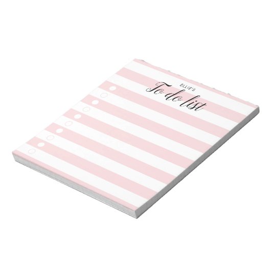 Gepersonaliseerde Blush roze striped to Do List Notitieblok (Linkerzijde)