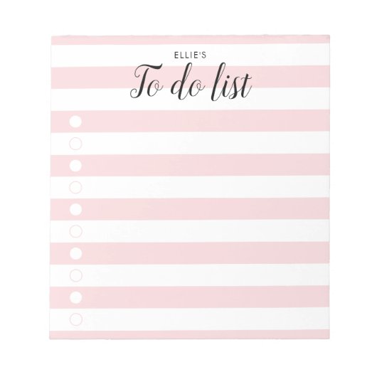 Gepersonaliseerde Blush roze striped to Do List Notitieblok (Voorkant)