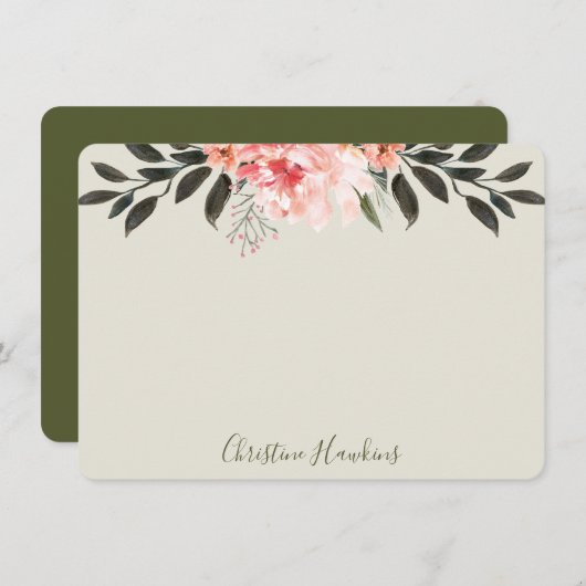 Gepersonaliseerde Blush roze Waterverf Moderne Gre Notitiekaartje (Voorkant / Achterkant)