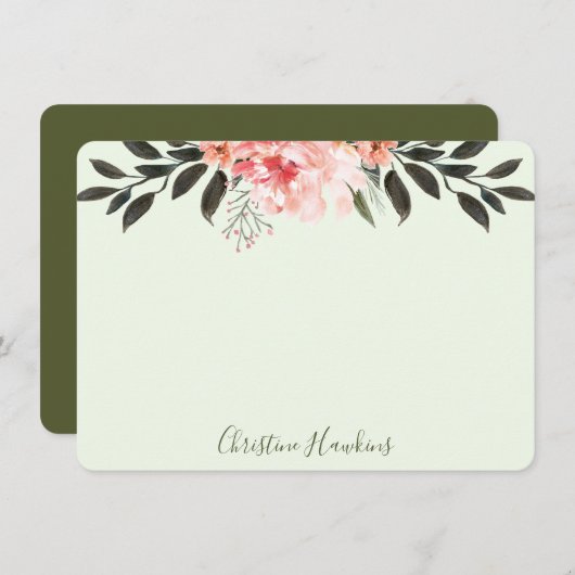 Gepersonaliseerde Blush roze Waterverf Moderne Gre Notitiekaartje (Voorkant / Achterkant)