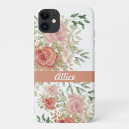 Gepersonaliseerde Blush Waterverf Rozen Boho Chic Case-Mate iPhone Case