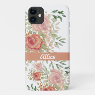Gepersonaliseerde Blush Waterverf Rozen Boho Chic Case-Mate iPhone Case