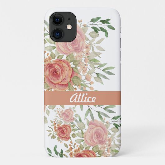 Gepersonaliseerde Blush Waterverf Rozen Boho Chic Case-Mate iPhone Case (Achterkant)