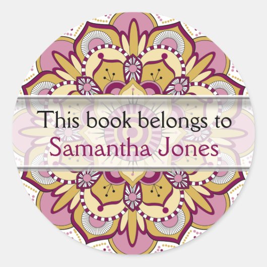 Gepersonaliseerde boekdrukkunst | Pink Mandala Pat Ronde Sticker (Voorkant)