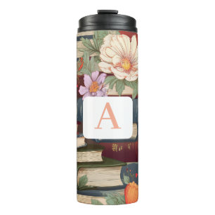 Gepersonaliseerde Boeken & Bloemen met Monogram Thermosbeker