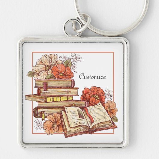 Gepersonaliseerde boeken en bloemen sleutelhanger (Voorkant)
