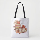 Gepersonaliseerde boeken en bloemen tote bag (Voorkant)