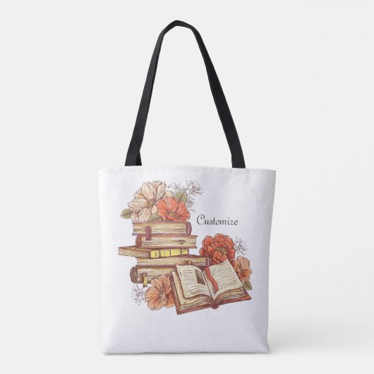 Gepersonaliseerde boeken en bloemen tote bag (Achterkant)