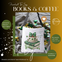 Gepersonaliseerde Boeken, Koffie & Shamrocks Canva Crossbody Tas