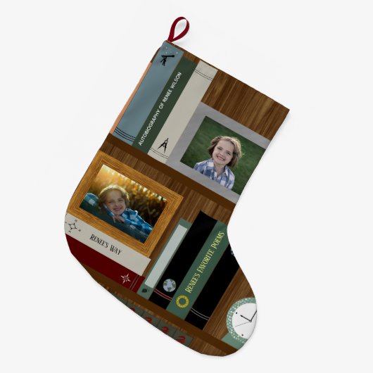 Gepersonaliseerde boekenboekenboekenboekenboekenbo grote kerstsok (Voorkant (Hangend))