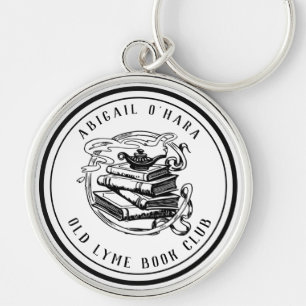 Gepersonaliseerde boekenclub embleem zwart sleutelhanger