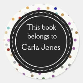 Gepersonaliseerde Boekplaten - Kleurrijke Stippen Ronde Sticker