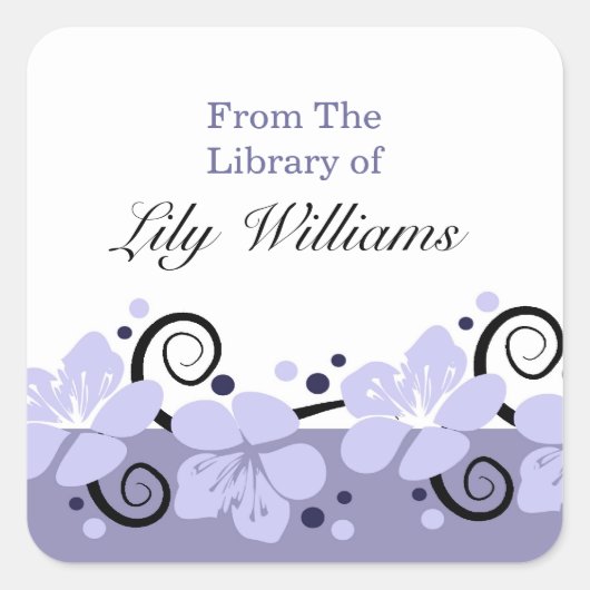 Gepersonaliseerde Boekplaten - Purple Flowers Vierkante Sticker (Voorkant)