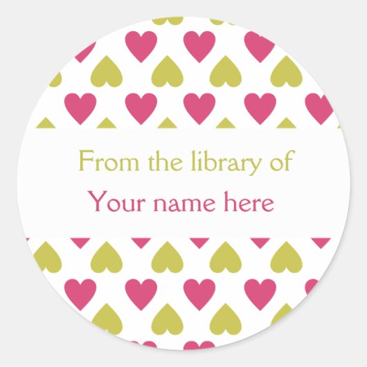 Gepersonaliseerde Boekplaten|Roze Groene Harten Ronde Sticker (Voorkant)