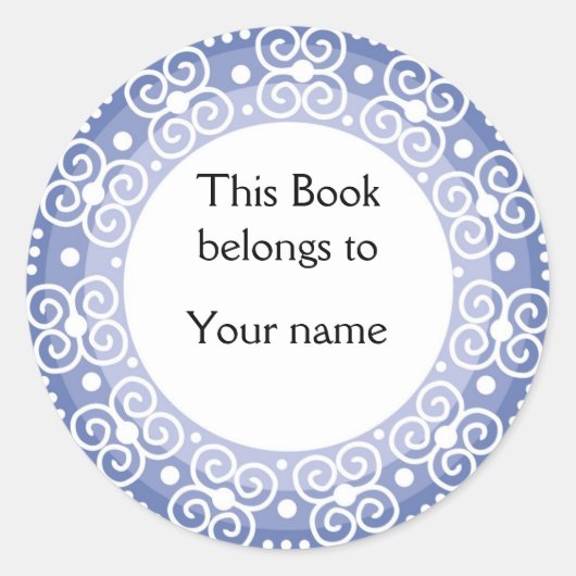 Gepersonaliseerde Boekplaten :: Swirls & Stippen Ronde Sticker (Voorkant)