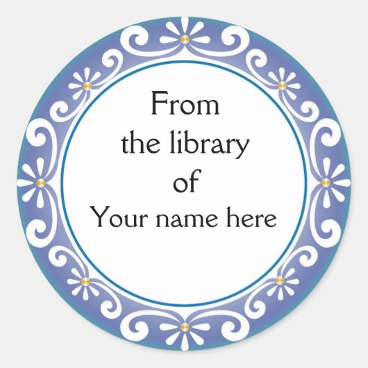 Gepersonaliseerde Boekplaten - White Swirls Ronde Sticker (Voorkant)