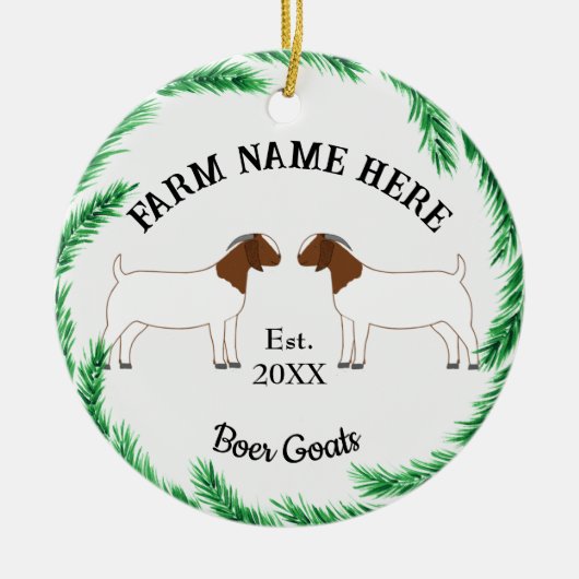 Gepersonaliseerde boer Goat Boerderij Pine Wreater Keramisch Ornament (Voorkant)