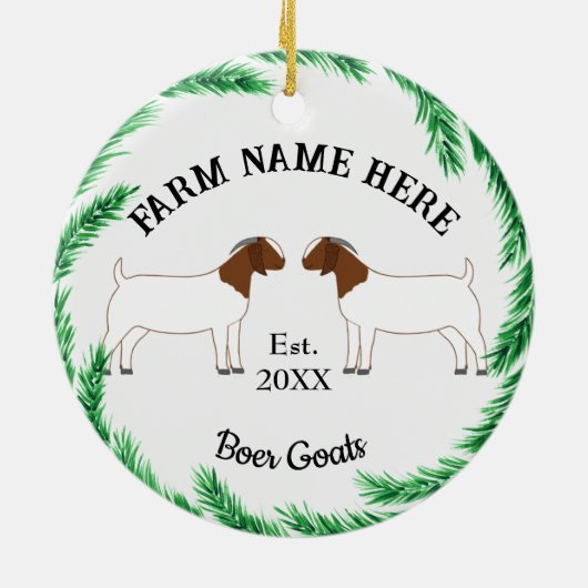 Gepersonaliseerde boer Goat Boerderij Pine Wreater Keramisch Ornament (Achterkant)