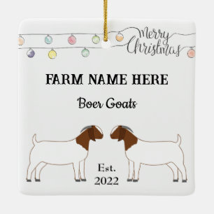 Gepersonaliseerde Boer Goat Boerderij Witte Kerstm Keramisch Ornament