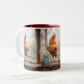 Gepersonaliseerde boerderij kip op vensterbank tweekleurige koffiemok (Voorkant links)