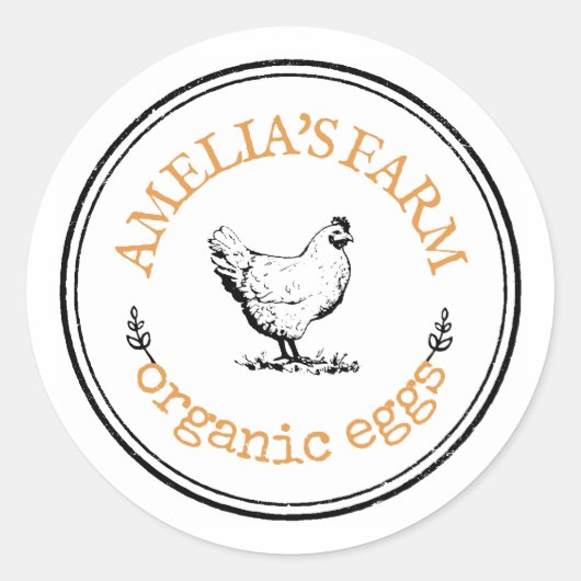 Gepersonaliseerde  boerderij kippenei ronde sticker (Voorkant)