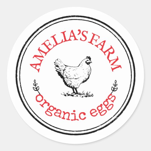 Gepersonaliseerde  boerderij kippenei ronde sticker (Voorkant)