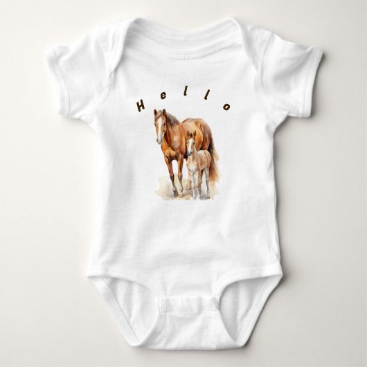 Gepersonaliseerde boerderij Mama en Baby Paarden.  Romper (Voorkant)