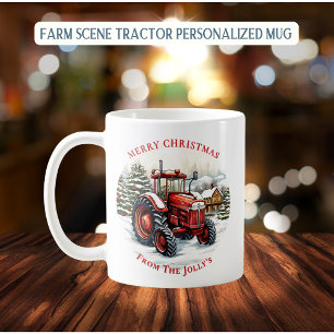 Gepersonaliseerde Boerderij Tractor Kerstmis Koffiemok