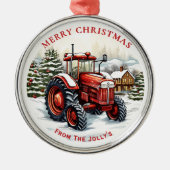 Gepersonaliseerde Boerderij Tractor Kerstmis Metalen Ornament (Voorkant)