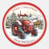 Gepersonaliseerde Boerderij Tractor Kerstmis Ronde Sticker (Voorkant)