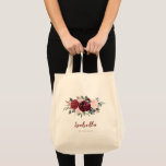 Gepersonaliseerde boeroendese waterverf florale br tote bag<br><div class="desc">Geschilderde waterverf botanische flora in bogundrood,  wazig roze en blauw blauw blauw,  modern en elegant,  fantastische gepersonaliseerde bridesmaidecadeaus</div>