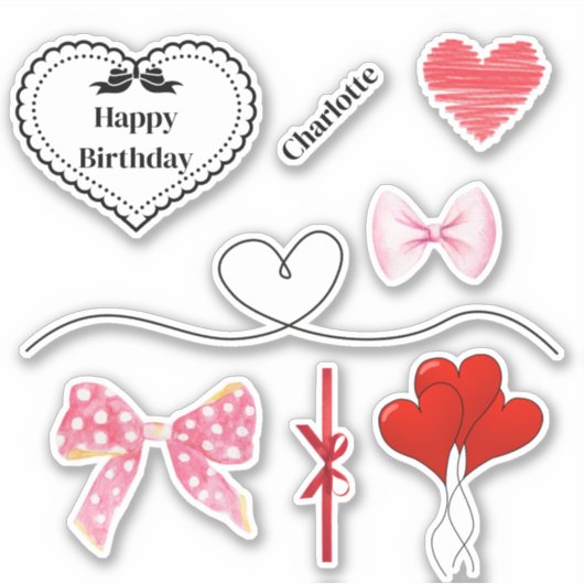 Gepersonaliseerde Bogen en Harten Verjaardag Stick Sticker (Voorkant)