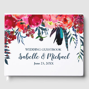 Gepersonaliseerde Bohemian Red Floral bruiloft gas Gastenboek