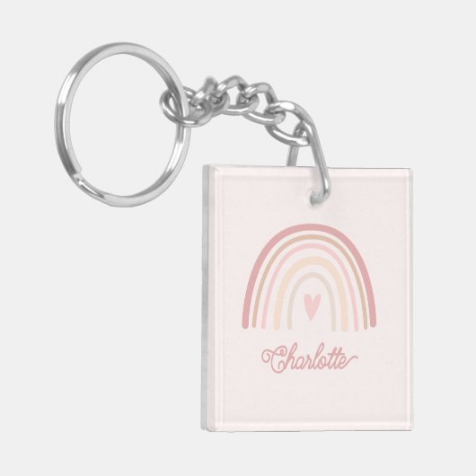 Gepersonaliseerde Boho Beige Blush Regenboog Sleutelhanger (Voorkant Links)