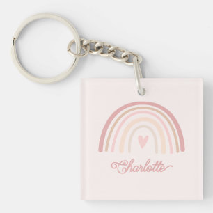 Gepersonaliseerde Boho Beige Blush Regenboog Sleutelhanger