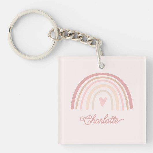 Gepersonaliseerde Boho Beige Blush Regenboog Sleutelhanger (Voorkant)