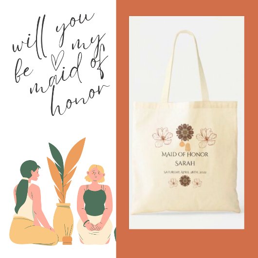Gepersonaliseerde Boho Bloemen Bruiloft Party Canv Tote Bag