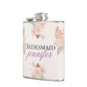 Gepersonaliseerde Boho Bloemen Hart Roze Beige Heupfles (Links)